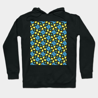 Crazy Fun Geometric Hexagonal Style Jigsaw Pattern in Blue Yellow Green and Black Hoodie